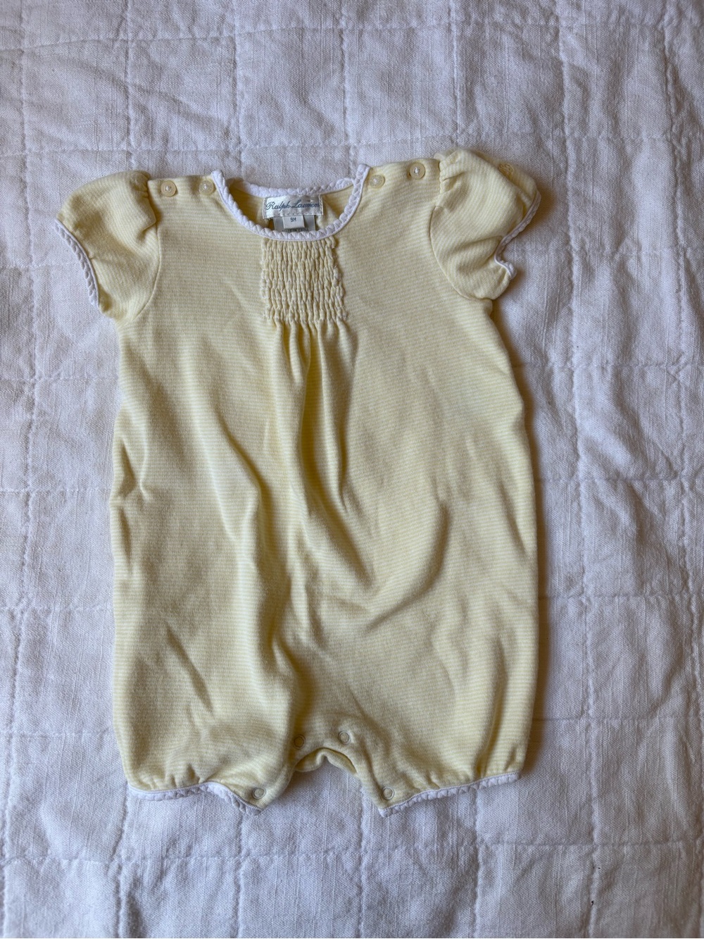 Ralph Lauren Smocked Classic Yellow Striped Baby Girl One-Piece Romper 9 Months